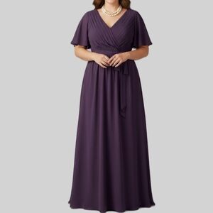 Purple Formal Mother of the Bride Dress Flutter Sleeves Maxi est Medium/Large